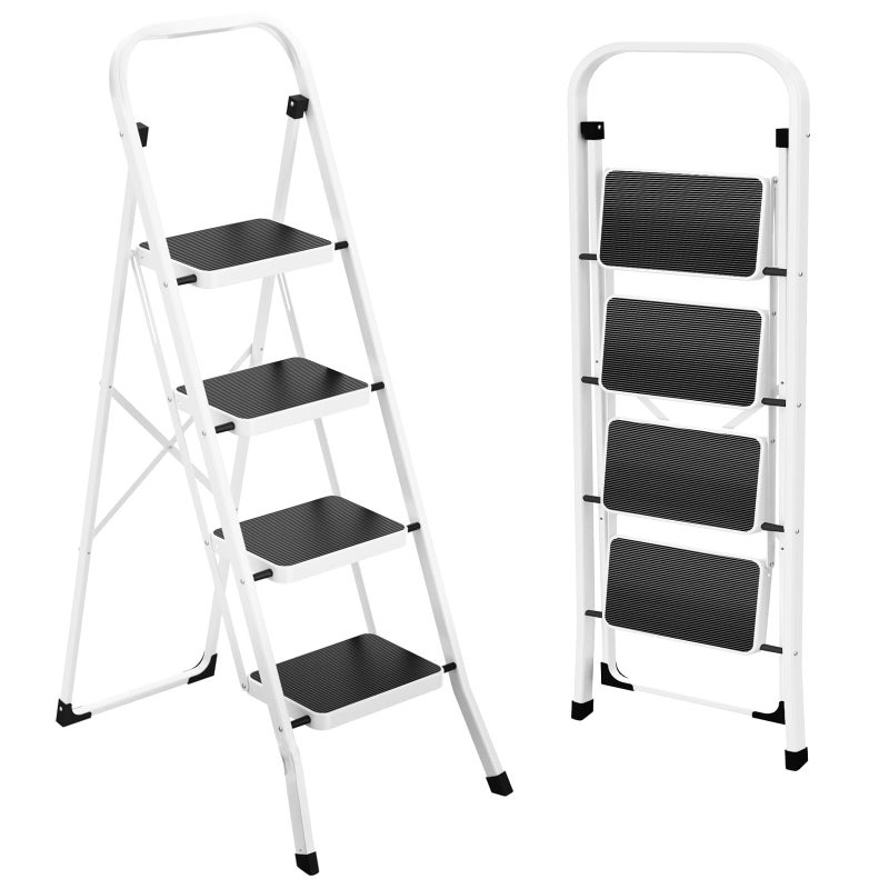 HBTower Step Ladder Folding Step Stool for Adults with Anti-Slip Pedal,330 lbs Capacity for Kitchen, Home,White - Image 1