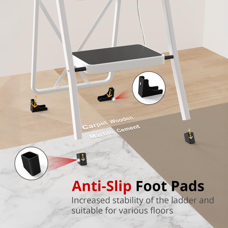 HBTower Step Ladder Folding Step Stool for Adults with Anti-Slip Pedal,330 lbs Capacity for Kitchen, Home,White - Image 3