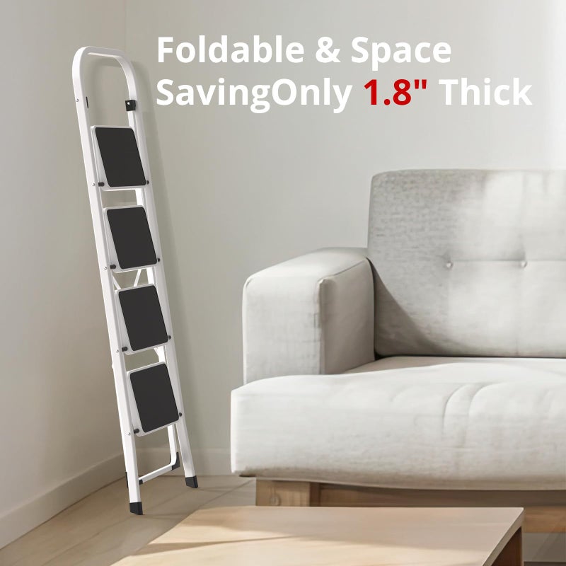 HBTower Step Ladder Folding Step Stool for Adults with Anti-Slip Pedal,330 lbs Capacity for Kitchen, Home,White - Image 4