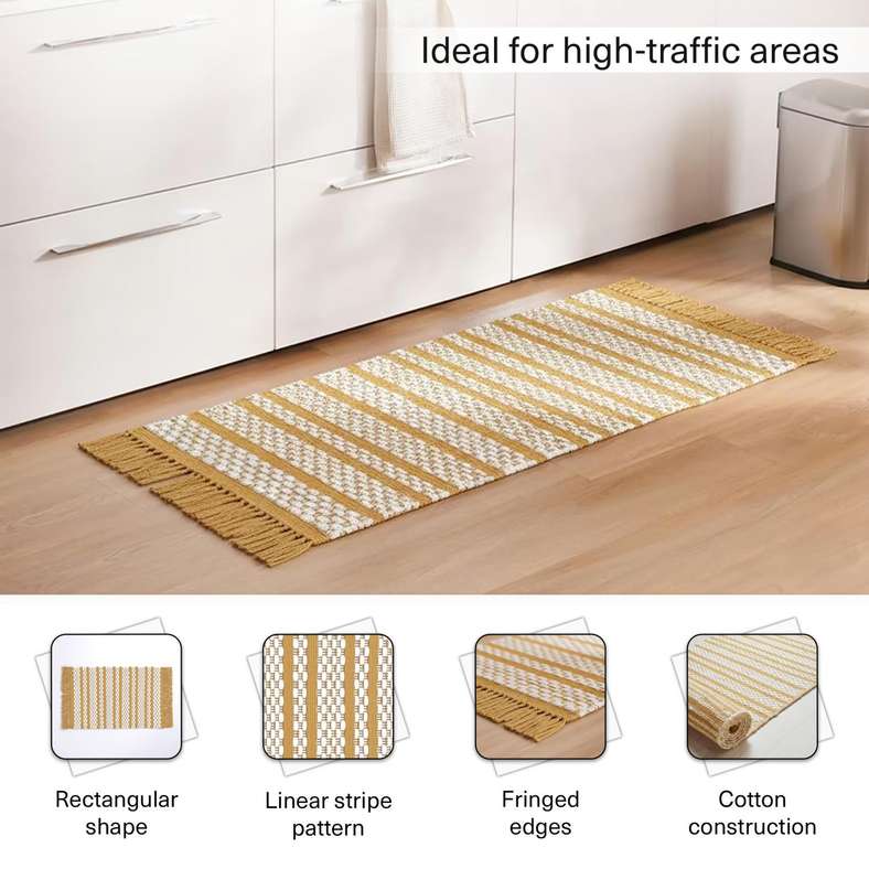 Pan Home Eileen Recycle Dhurrie with Fringe - Mustard - Image 5