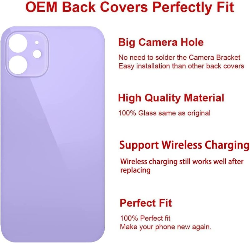 Perzework استبدال زجاج خلفي أصلي لجهاز آيفون 12 ميني 5.4 بوصة (أرجواني) مع مجموعة أدوات الإصلاح - Image 3