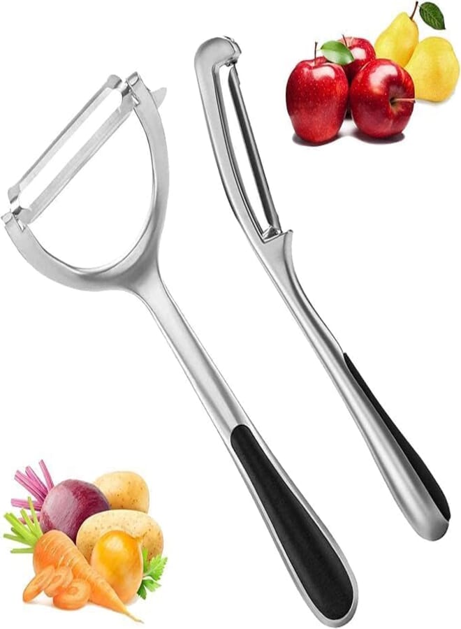 QSHOP Vegetable and Potato Peeler for Kitchen 2 Pack, Premium Stainless Steel Y-Shaped Rotating Peeler for Vegetables, Potatoes, Carrots, Fruits, Ergonomic Non-Slip Handle and Sharp Blade,