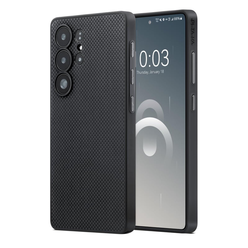 pitaka for Samsung Galaxy S25 Ultra Case, 6.9 Inch, Compatible with MagSafe, Protective S25 Ultra Case, 1500D Aramid Fiber Made [PinButton] Black/Gray - Image 1