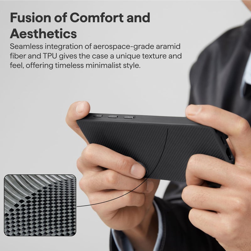pitaka for Samsung Galaxy S25 Ultra Case, 6.9 Inch, Compatible with MagSafe, Protective S25 Ultra Case, 1500D Aramid Fiber Made [PinButton] Black/Gray - Image 4