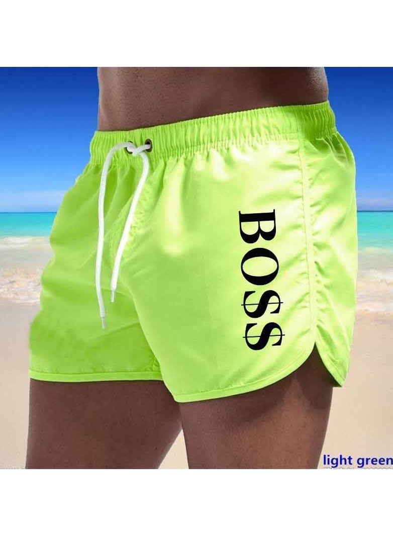 BOSS شورت سباحة سريع الجفاف للرجال من بوس أكتوبوس بشعار متباين، أخضر - Image 1