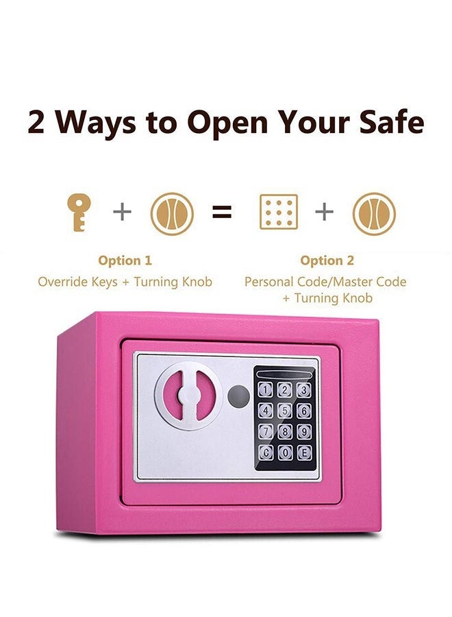 Safe Box Small with Electronic Keypad Lock and Physical Key, Mini Digital Security Deposit Locker for Home Office Hotel Jewelry Passport Watches Cash Storage 23x17x17cm Pink  - Image 2
