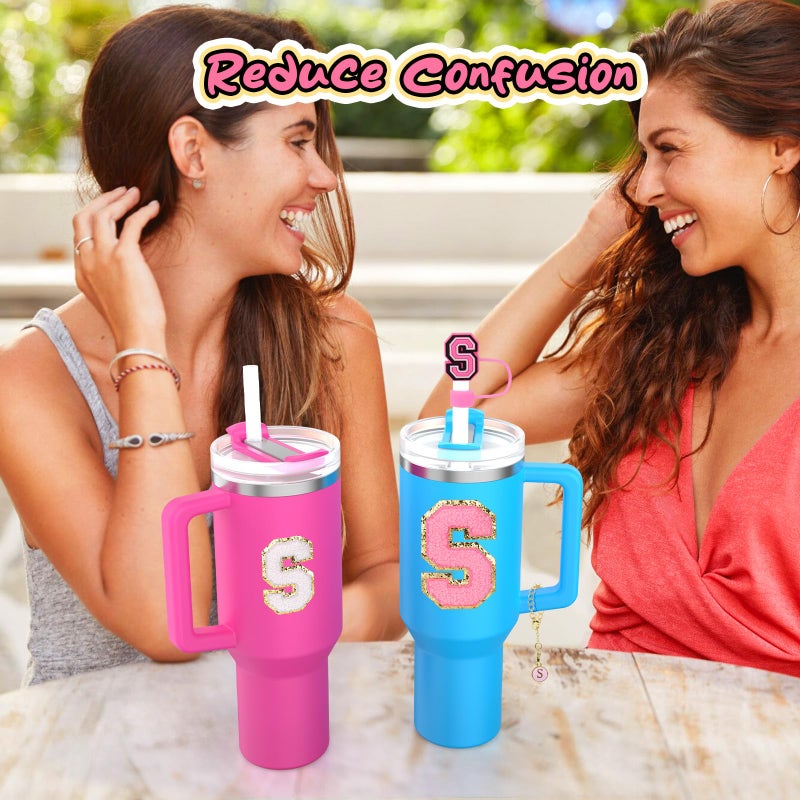 Mity rain 10pcs Set Designed for Stanley Cup Accessories - Including Straw Cover Cap, Letter Charm, Letter Stickers, Tumbler Spill Proof Stoppers for Stanley 40oz/ 30oz Pink Decorations (S) - Image 5