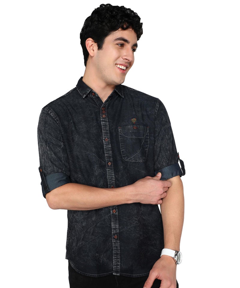 Kuons Avenue Men's Denim Casual Shirt | Men Denim Shirt (KACLFS1427D-M_Black Cloud_Medium) - Image 1