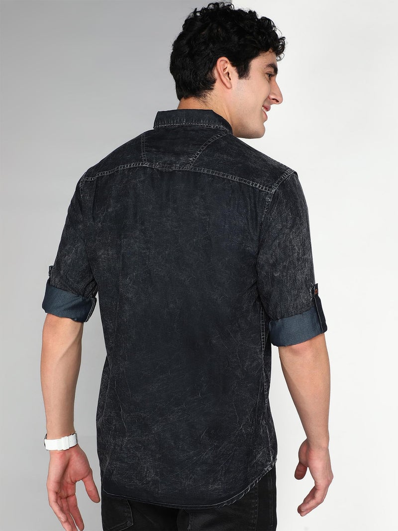 Kuons Avenue Men's Denim Casual Shirt | Men Denim Shirt (KACLFS1427D-M_Black Cloud_Medium) - Image 2