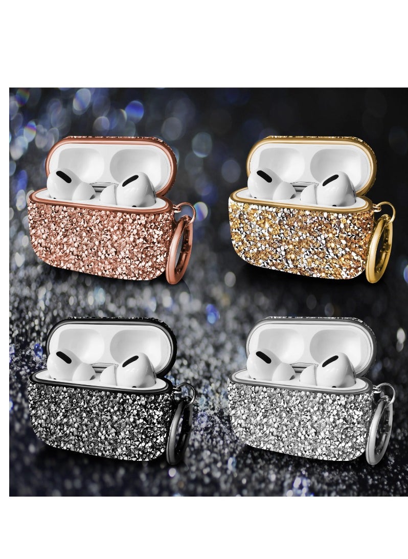 ACLIX - Compatible with Airpods Pro 2 Diamond Case 3D Rhinestone Bling Glitter Crystal Shiny Sparkle Cute for AirPods Pro 2 Cover for Girls Women Wireless Charging Luxury Skin for AirPods Pro2-Rose Gold - Image 1