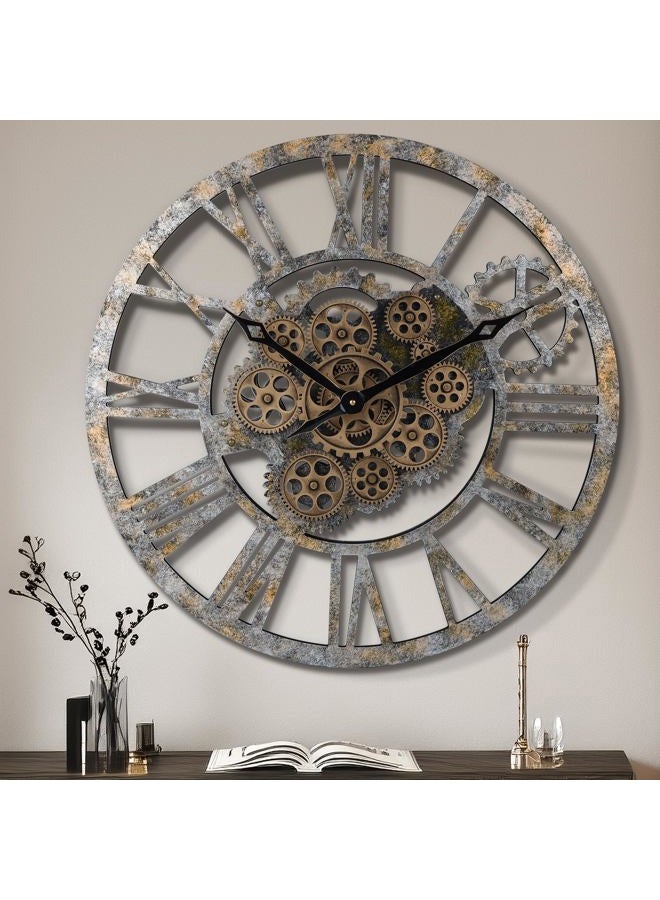Lafocuse 23 Inch Real Moving Gear Wall Clock, Steampunk Wooden Large Wall Clock for Living Room Decor, Farmhouse - Image 1