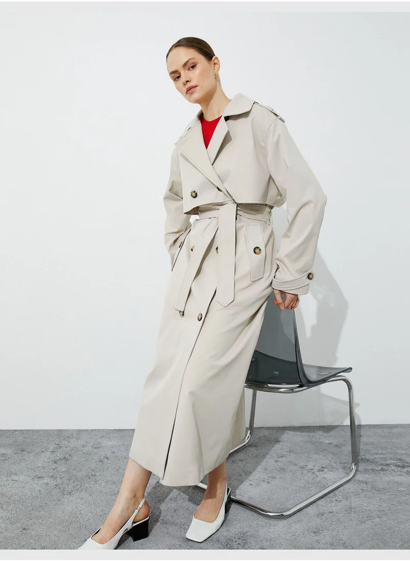 KOTON Maxi Belted Wrapped Trench Coat