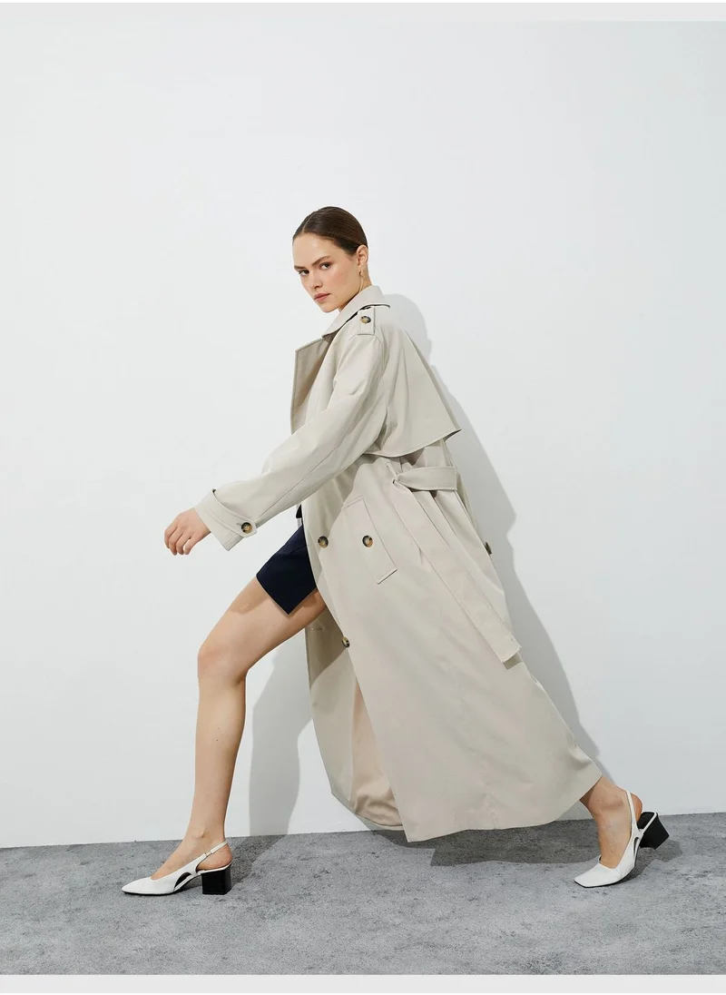 KOTON Maxi Belted Wrapped Trench Coat