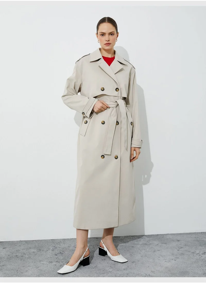 KOTON Maxi Belted Wrapped Trench Coat