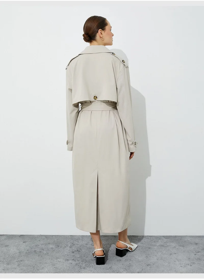 KOTON Maxi Belted Wrapped Trench Coat