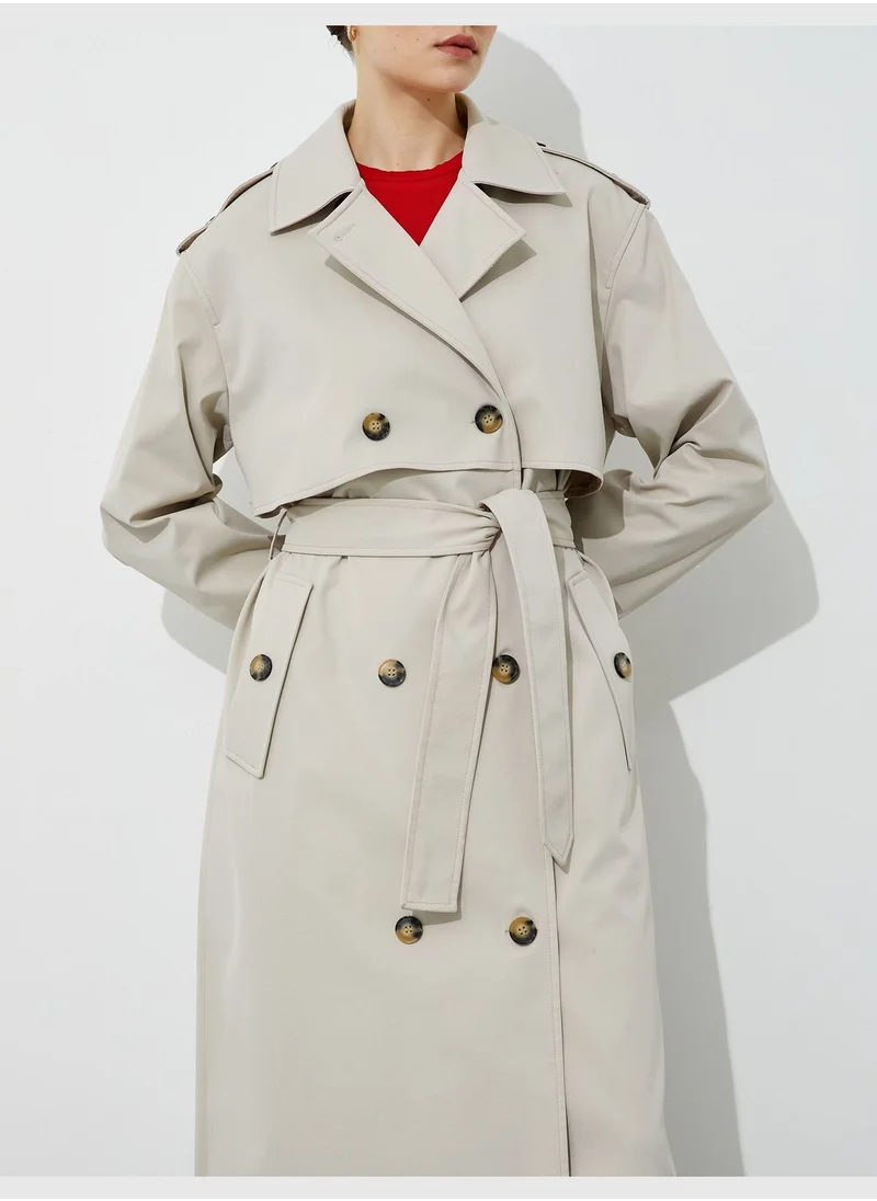KOTON Maxi Belted Wrapped Trench Coat