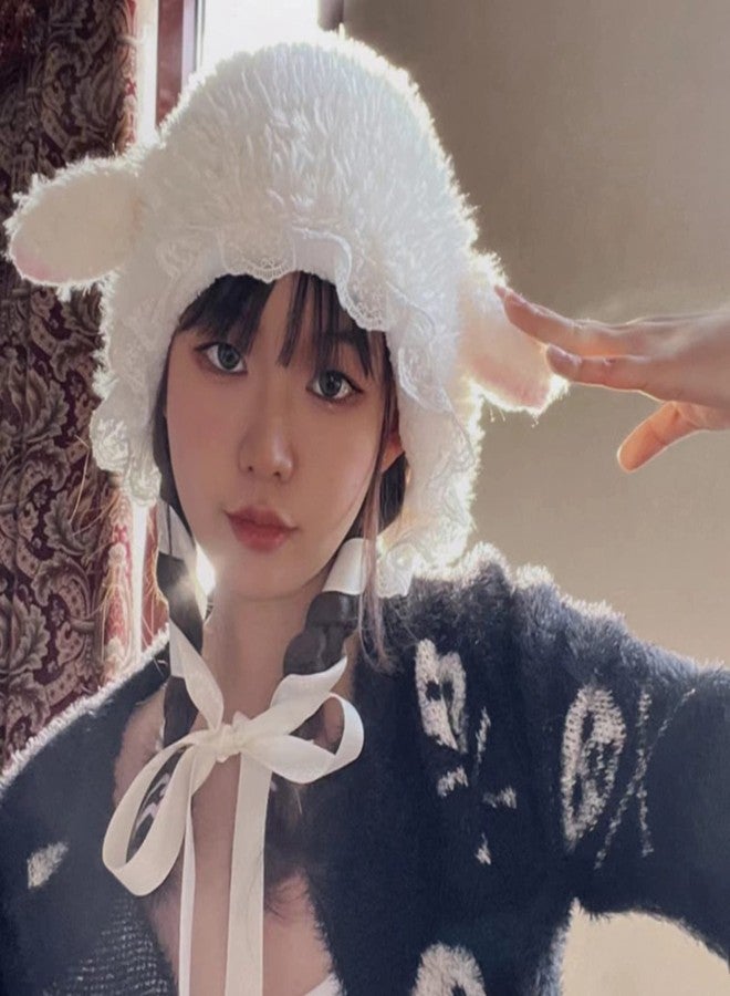 EINCORN Cartoon Lamb Hat Cute Caps Party Holiday for Autumn Winter Japanese Costume for Kid Adults with Strap Warm Hat, As the Picture Shows - Image 2