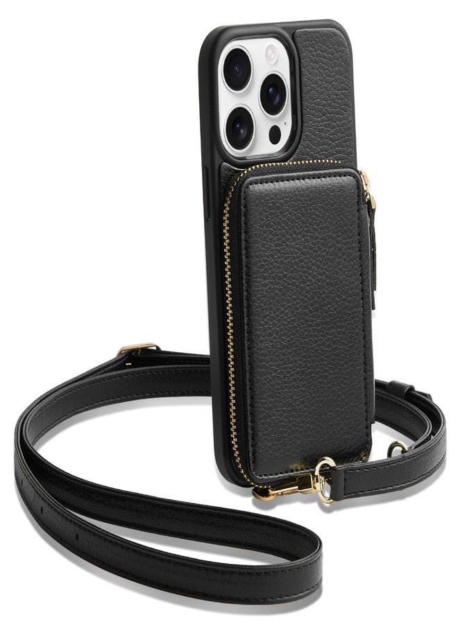 ZVE iphone 15 pro max wallet case crossbody card holder wallet phone purse for women rfid blocking leather case zipper gift with wrist strap for iphone 15 pro - Image 1