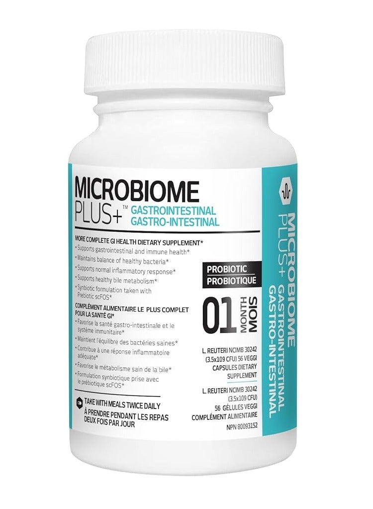 ميكروبيوم بلس البروبيوتيك المعدي المعوي L Reuteri آمن للحساسية وخالي من الغلوتين للرجال والنساء 56 قطعة