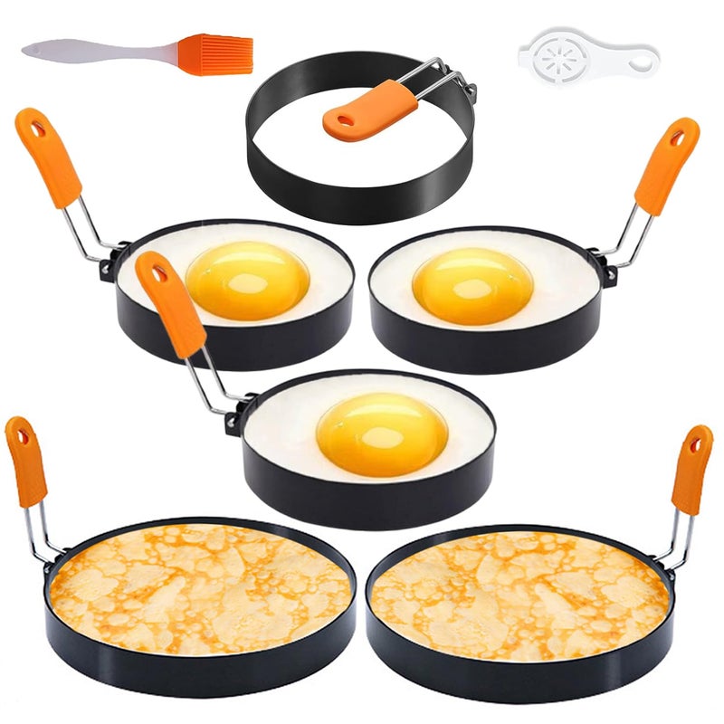 WOWITIS 6 Packs Professional Pancake Ring Egg Ring Set, 6" Pancake Ring 4" Egg Ring for Griddle,Non-Stick Stainless Steel 6 Inch Pancake 4 Inch Egg Ring for Frying Egg with Silicone Handle（2X 6"+ 6X 4" ） - Image 1