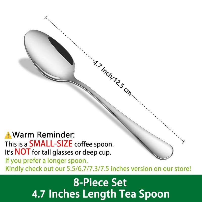 DEHOV 4.7 Inch Tea & Coffee Spoons,Set Of 8 Stainless Steel Espresso Spoons,Dishwasher Safe Small Spoon For Dessert Cake,Durable Metal Mini Spoon - Image 2