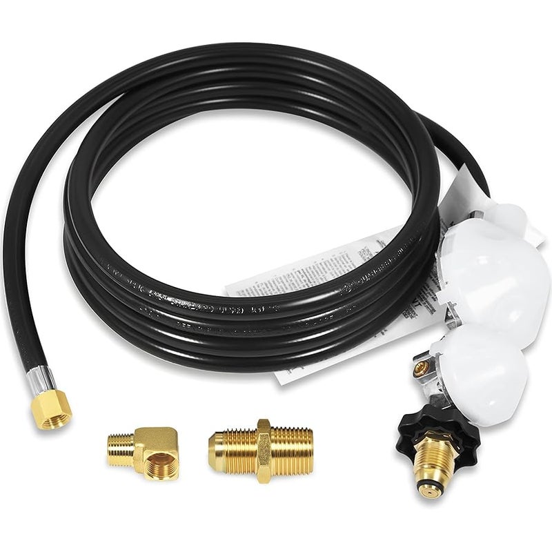 DEEKOOL 12 FT F273684 Propane Hose Compatible for mr heater F273684 buddy heaters Propane Hose f27368 with Regulator for RV, Gill, Gas Stove, Gas Generator, 3/8in Female x 3/8in Male Street Elbow - Image 1