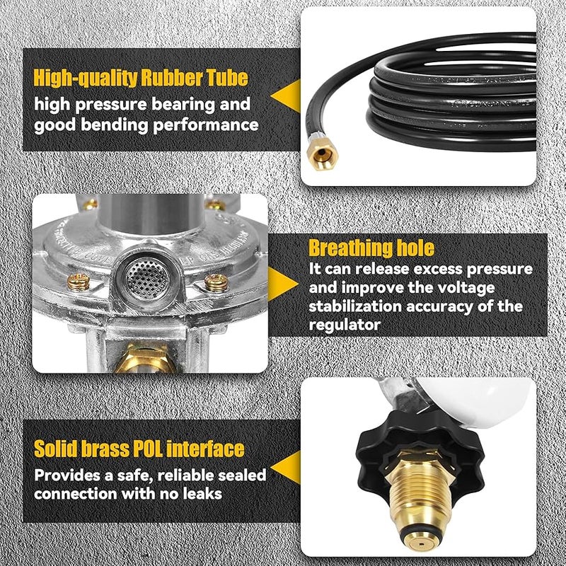 DEEKOOL 12 FT F273684 Propane Hose Compatible for mr heater F273684 buddy heaters Propane Hose f27368 with Regulator for RV, Gill, Gas Stove, Gas Generator, 3/8in Female x 3/8in Male Street Elbow - Image 3