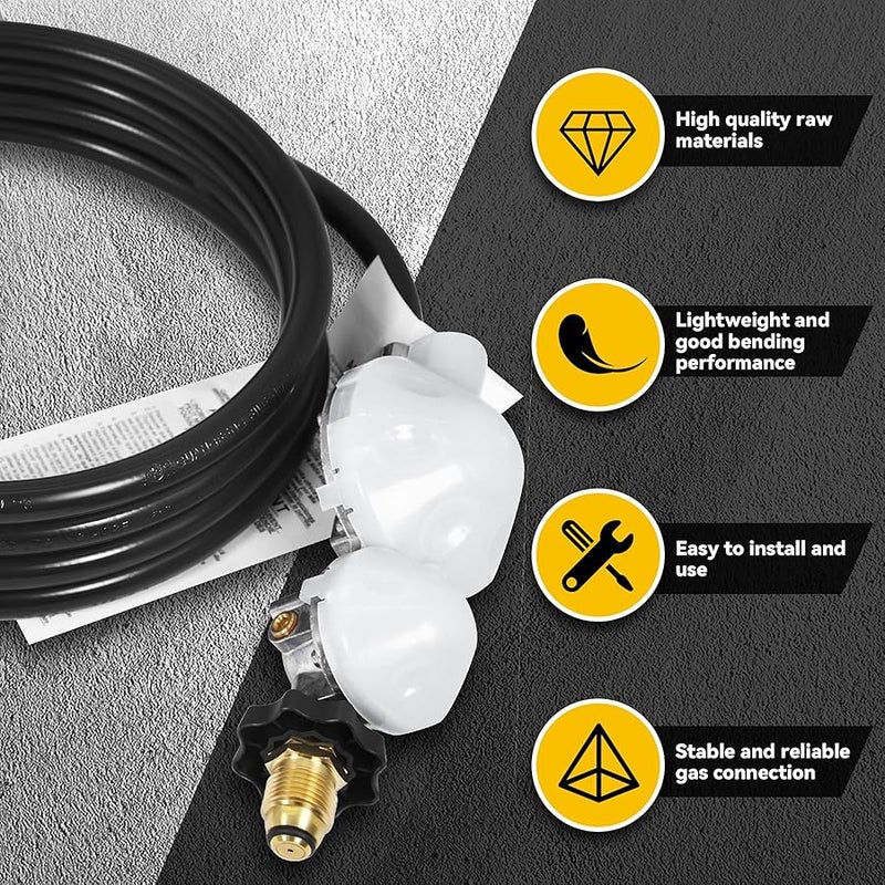 DEEKOOL 12 FT F273684 Propane Hose Compatible for mr heater F273684 buddy heaters Propane Hose f27368 with Regulator for RV, Gill, Gas Stove, Gas Generator, 3/8in Female x 3/8in Male Street Elbow - Image 2