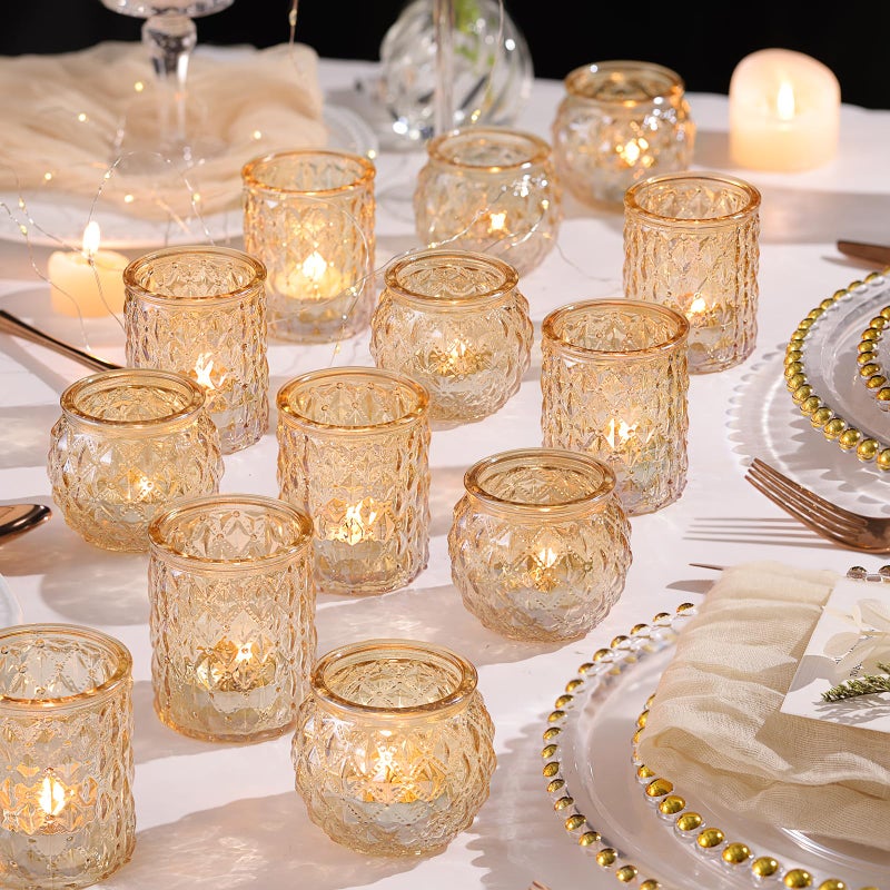 NITIME 36pcs Assorted Gold Votive Candle Holders, Tea Light Candle Holder Glass for Wedding Table Decor, Gold Candle Holders for Table Centerpiece, Brithday and Holiday Decorations - Image 1