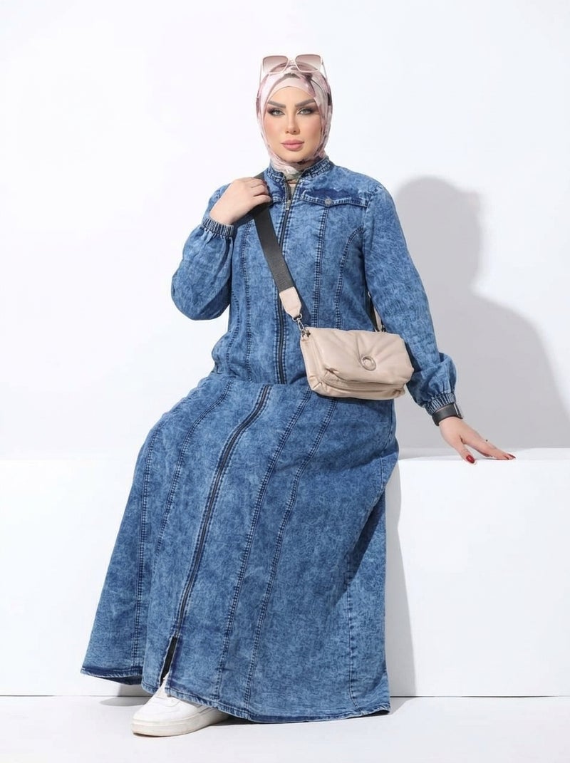 Light Jeans - Long Women's Denim-Style Dress, Casual Design Suitable for Work & Daily Occasions, Dark Blue Color - Size XL (70 KG) - Image 4