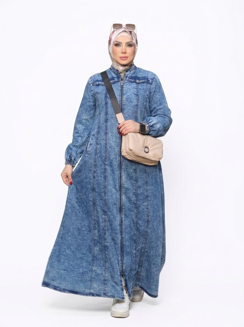 Light Jeans - Long Women's Denim-Style Dress, Casual Design Suitable for Work & Daily Occasions, Dark Blue Color - Size XL (70 KG) - Image 3