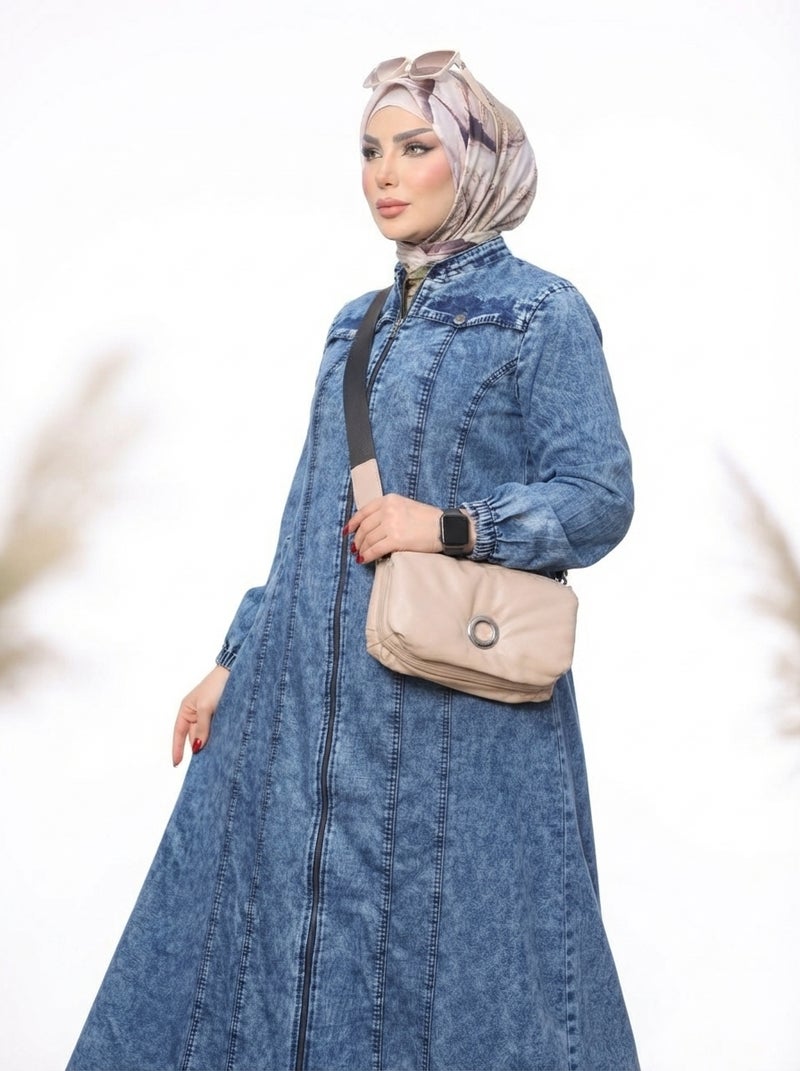 Light Jeans - Long Women's Denim-Style Dress, Casual Design Suitable for Work & Daily Occasions, Dark Blue Color - Size XL (70 KG) - Image 2