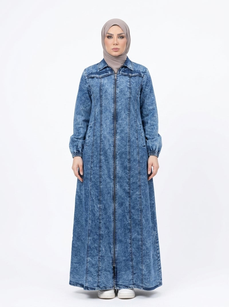 Light Jeans - Long Women's Denim-Style Dress, Casual Design Suitable for Work & Daily Occasions, Dark Blue Color - Size XL (70 KG) - Image 1