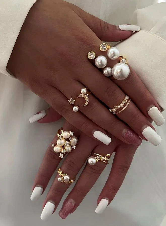 تايك تو خاتم مزين بفصوص ولؤلؤ صناعي