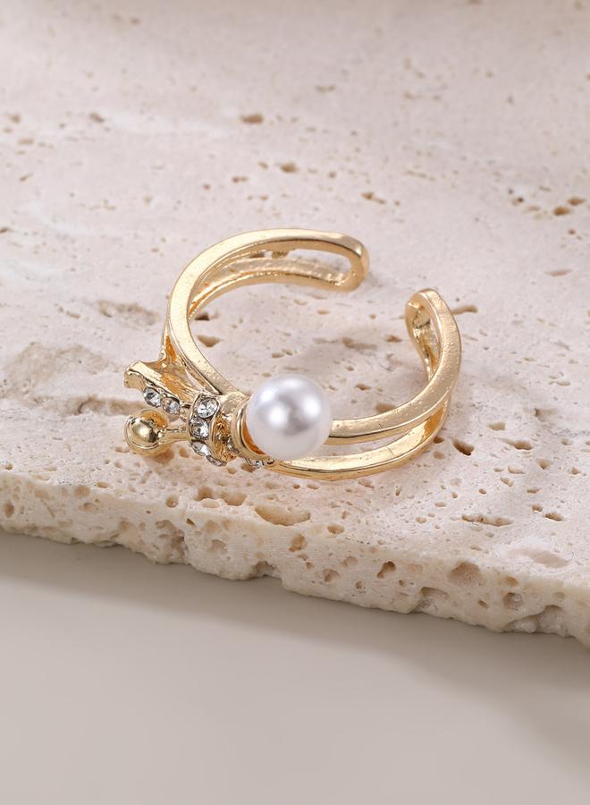 Take Two Rhinestone Faux Pearl Embellished Ring - Image 1