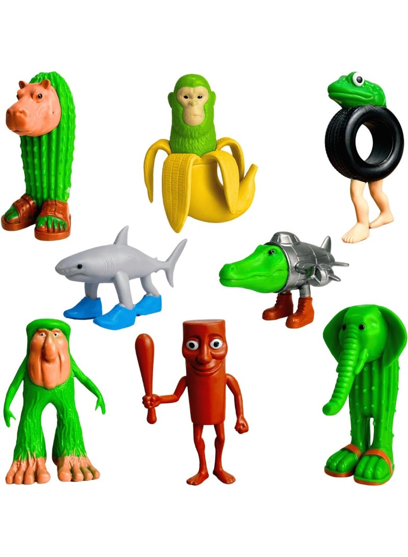 HALAMODO 8 PCS Shan Hai Jing Toy Figure Set ,  Stickman, Tralala , Shark With Shoes Creative Collectible , Mythical Trendy Anime Statue Toy, Desktop Decor Figure Model Toy , Office Decor Figure , Car Ornament, Surprise Birthday Gift For Kids Boys and Girls, For Commemoration, Collection and Display, 8.5 cm - Image 1