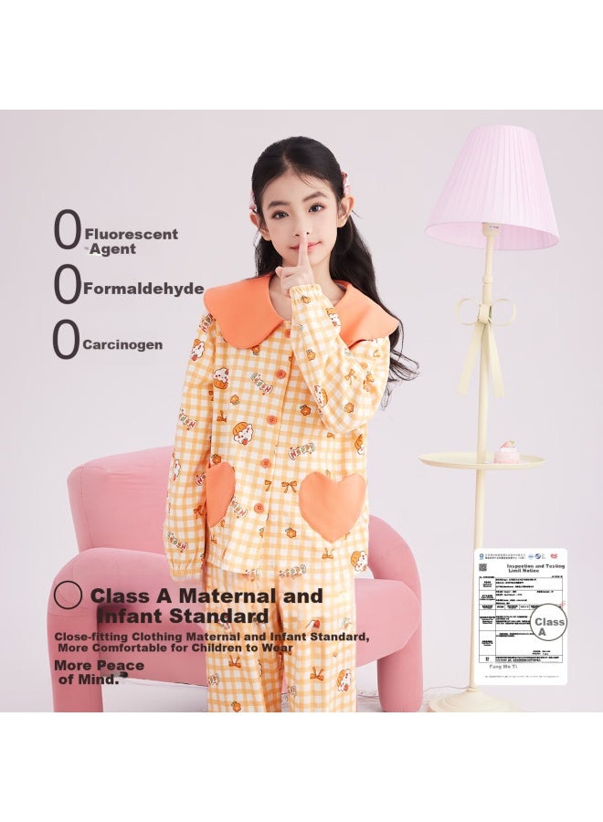 Deesha 60s Cotton Girls' Pajamas Double-sided Fabric Spring Autumn Cute Sweet Princess Long Sleeve Cardigan Homewear - Image 1