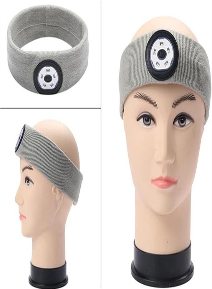 Sports Headband with LED Headlight: Braided Headband USB Rechargeable Headlight 5 LED Beads Running Cap 3 Modes Headlight Waterproof High Elastic Headband Suitable for Camping Jogging Unisex  - Image 5