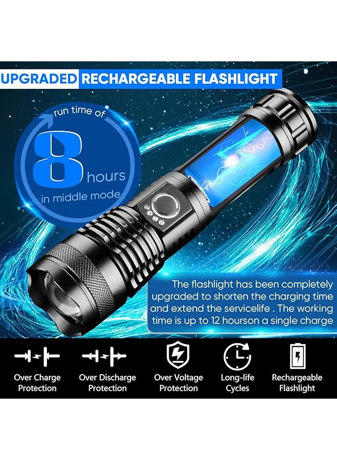 Garberiel Rechargeable Torch LED Flashlights Rechargeable 90000 High Lumens 5 Modes Super Bright Waterproof Ajustable Focus Handheld Torch Light for Camping Hiking Outdoor Activities - Image 3