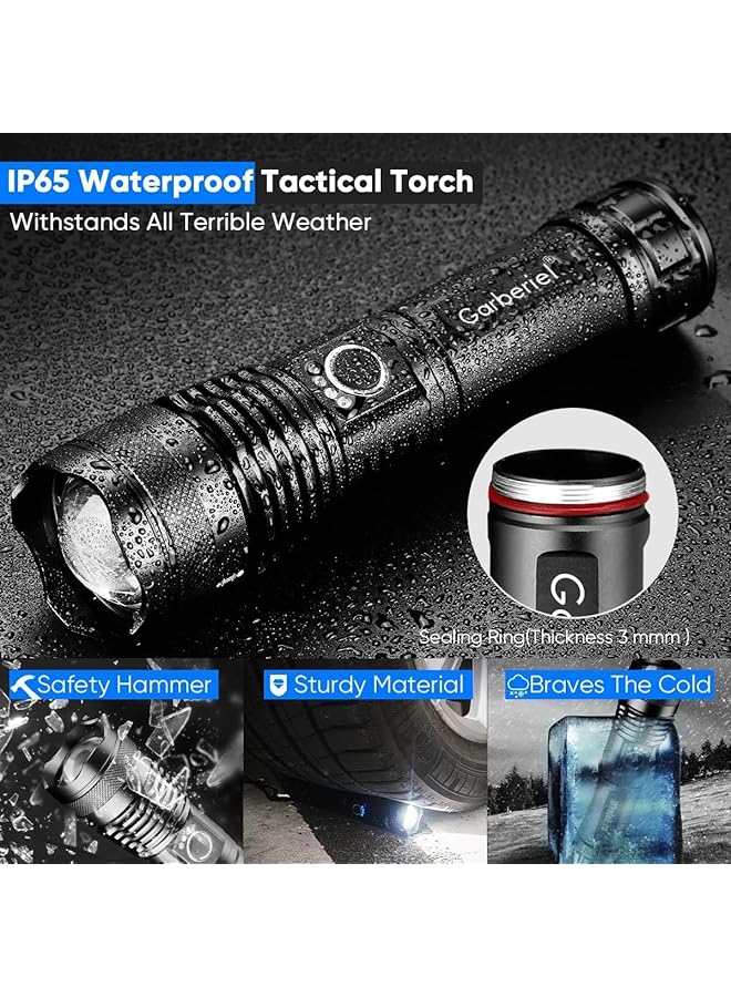 Garberiel Rechargeable Torch LED Flashlights Rechargeable 90000 High Lumens 5 Modes Super Bright Waterproof Ajustable Focus Handheld Torch Light for Camping Hiking Outdoor Activities - Image 5