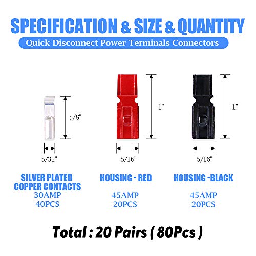 Glarks 20 Pair 30AMP Quick Disconnect Power Terminals Connectors Red Black Quick Connect Battery Connector Modular Power Connectors Set - Image 3