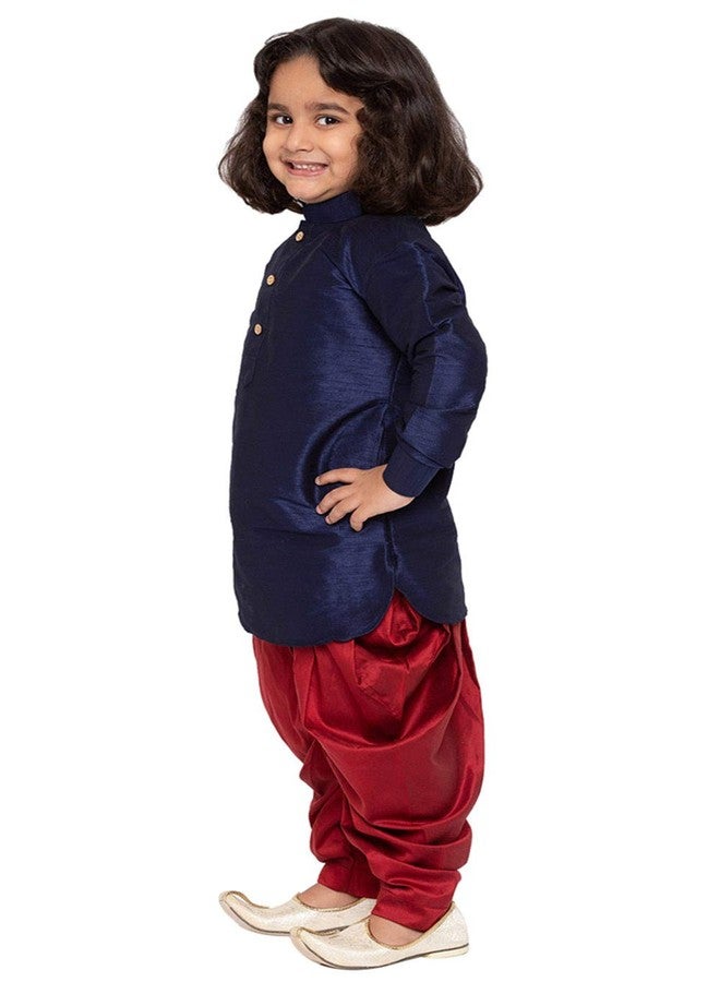 VASTRAMAY Bottle Green Cotton Silk Boys Dhoti Kurta Set Dress(18-24 Months) - Image 2