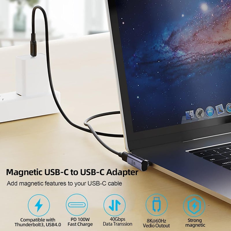DuHeSin USB C Magnetic Adapter, 90 Degree Magnetic USB C Adapter 24 Pin with PD 100W Fast Charge USB 4 40Gbps 8K 60Hz Thunderbolt 3/4, Pro/Air/ROG Ally/Steam Deck/PS5 PSVR 2-Pack, Flat AE-01103TC - Image 2