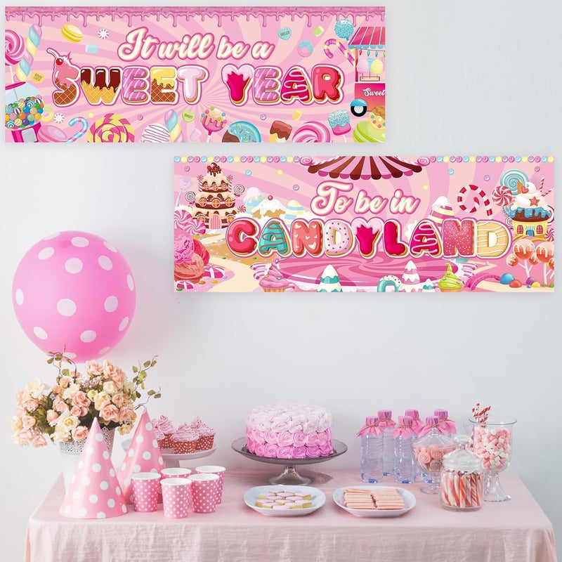 Containlol 2 Pcs Candyland Classroom Decorations Candy Banners Poster Sweet Candy Banner Bulletin Board Decor for Ice Cream Sweet Birthday Party Christmas Halloween Candyland Decorations Supplies - Image 4