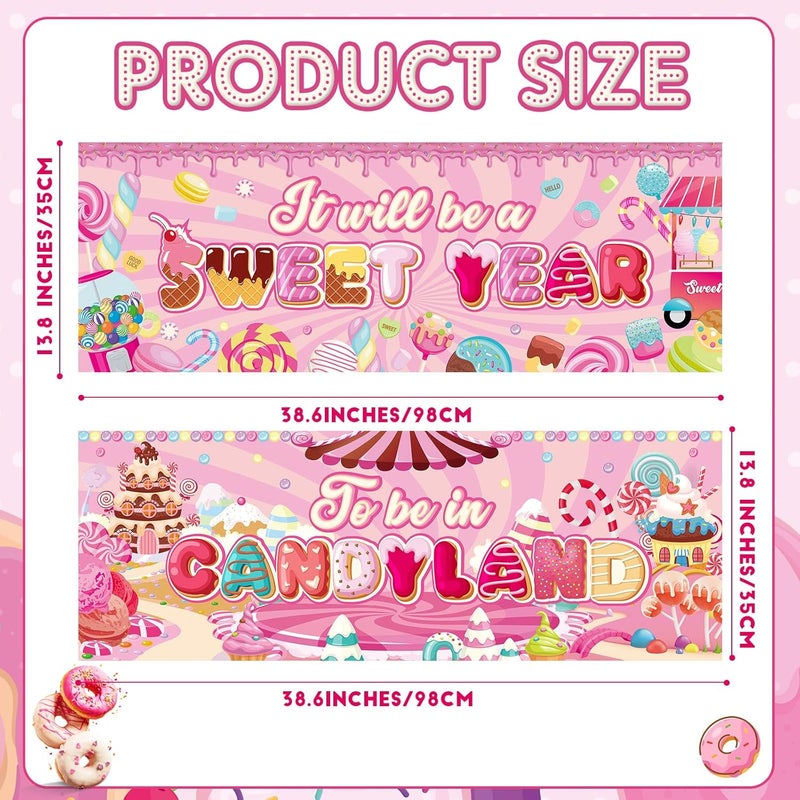 Containlol 2 Pcs Candyland Classroom Decorations Candy Banners Poster Sweet Candy Banner Bulletin Board Decor for Ice Cream Sweet Birthday Party Christmas Halloween Candyland Decorations Supplies - Image 2