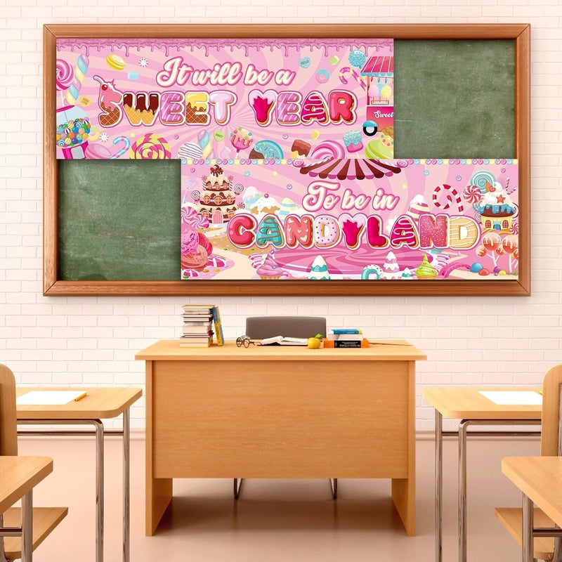 Containlol 2 Pcs Candyland Classroom Decorations Candy Banners Poster Sweet Candy Banner Bulletin Board Decor for Ice Cream Sweet Birthday Party Christmas Halloween Candyland Decorations Supplies - Image 5