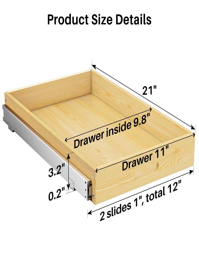 Kitstorack Pull Out Cabinet Organizer, Soft Close Wooden Slide Out Drawers for Pots and Pans, Full-extension Roll Out Shelves for Kitchen Cabinets, Pantry Organization, Bottom & Side Mount(12"W X 21"D x 3.4''H) - Image 2