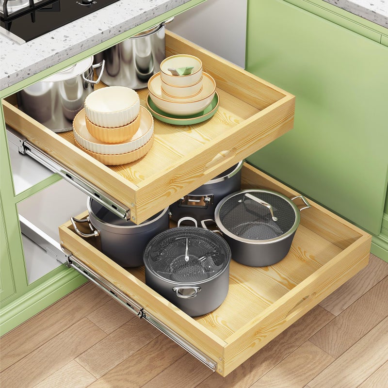 Kitstorack Pull Out Cabinet Organizer, Soft Close Wooden Slide Out Drawers for Pots and Pans, Full-extension Roll Out Shelves for Kitchen Cabinets, Pantry Organization, Bottom & Side Mount(12"W X 21"D x 3.4''H) - Image 1