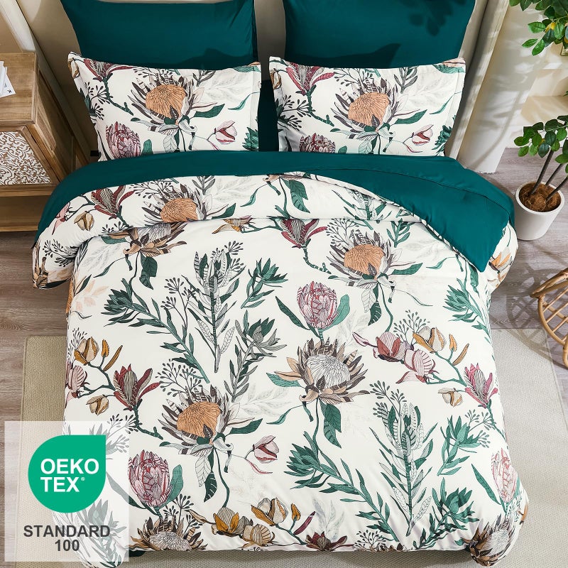 Luxudecor Floral Comforter Set Queen Bed in a Bag Set,7 Pieces Beige Floral Comforter and Sheet Set,Soft Microfiber Bedding Sets for All Seasons (Beige,90"X90") - Image 3