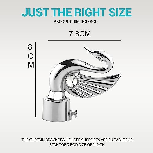 GLOXY Aluminium Swan Bird Shape Curtain Brackets - Parda Holder Set with Support 1 Inch Curtain Rod Holder Designer Door and Window Rod Support Fittings (Silver 3 Pair) - Image 3